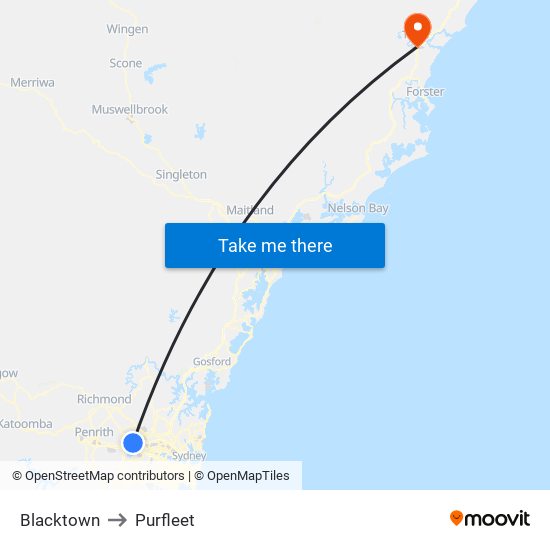 Blacktown to Purfleet map