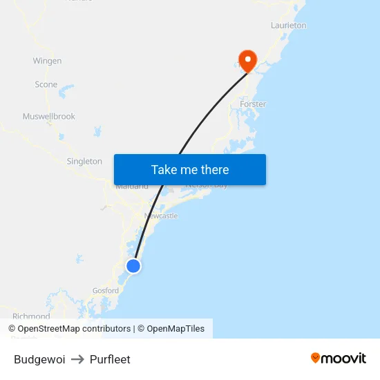 Budgewoi to Purfleet map