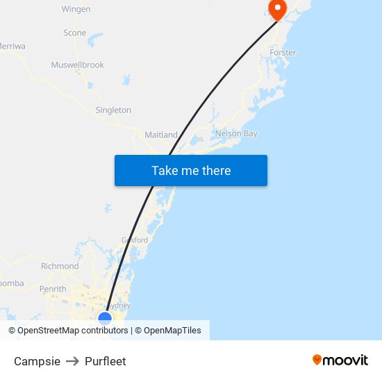 Campsie to Purfleet map