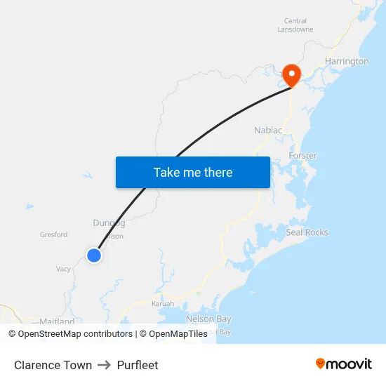 Clarence Town to Purfleet map