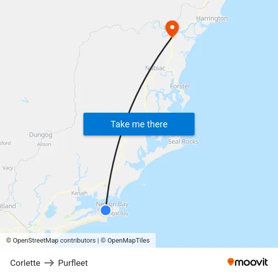 Corlette to Purfleet map