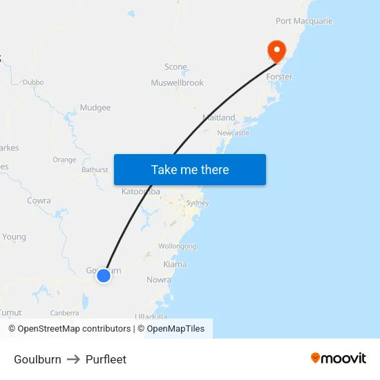 Goulburn to Purfleet map