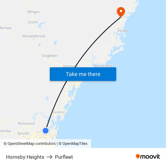 Hornsby Heights to Purfleet map