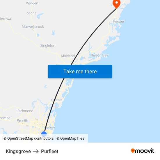 Kingsgrove to Purfleet map