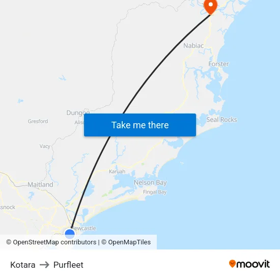 Kotara to Purfleet map