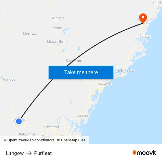 Lithgow to Purfleet map