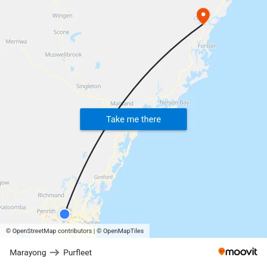 Marayong to Purfleet map