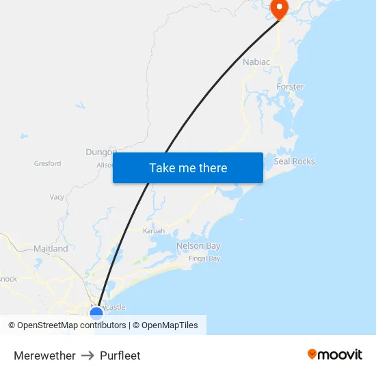 Merewether to Purfleet map