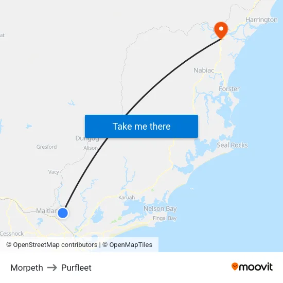 Morpeth to Purfleet map