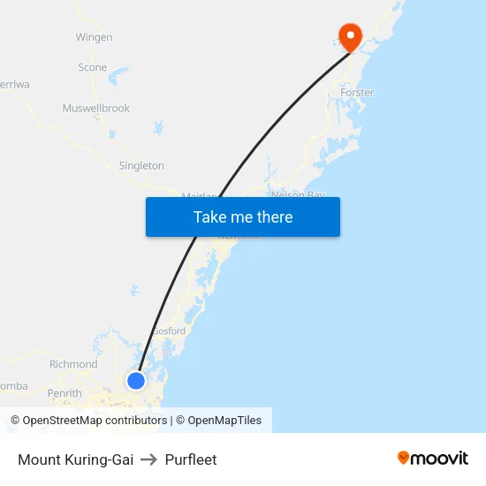 Mount Kuring-Gai to Purfleet map