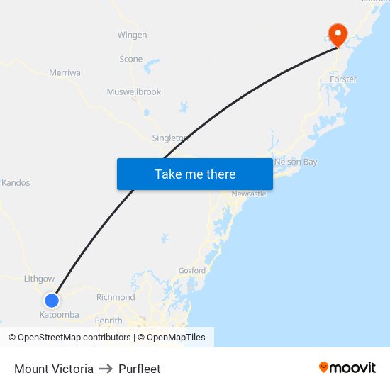 Mount Victoria to Purfleet map