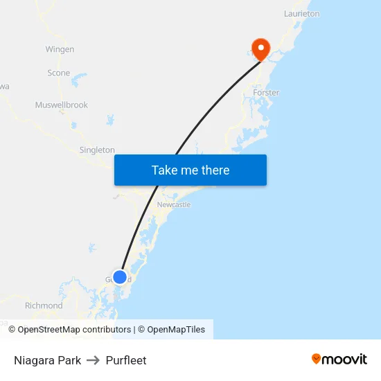 Niagara Park to Purfleet map