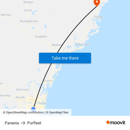 Panania to Purfleet map