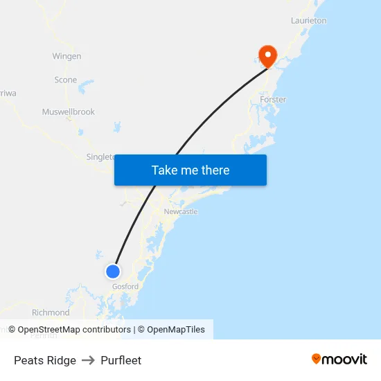 Peats Ridge to Purfleet map