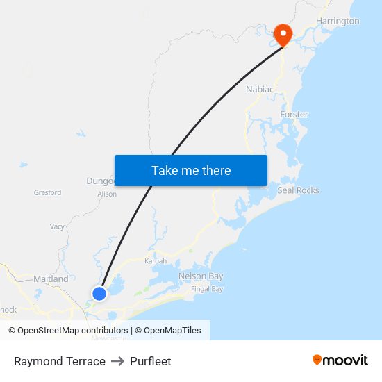 Raymond Terrace to Purfleet map