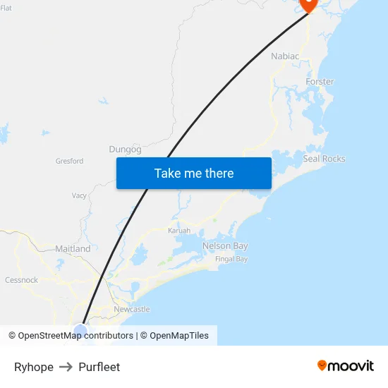 Ryhope to Purfleet map