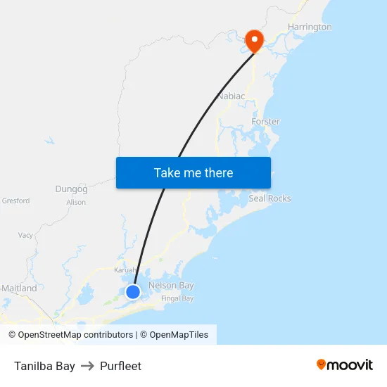Tanilba Bay to Purfleet map