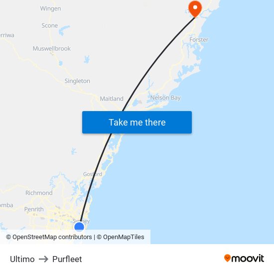 Ultimo to Purfleet map