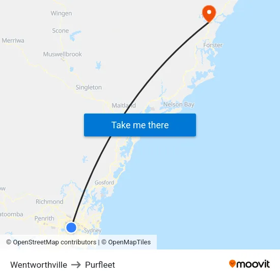 Wentworthville to Purfleet map