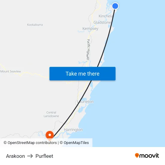 Arakoon to Purfleet map