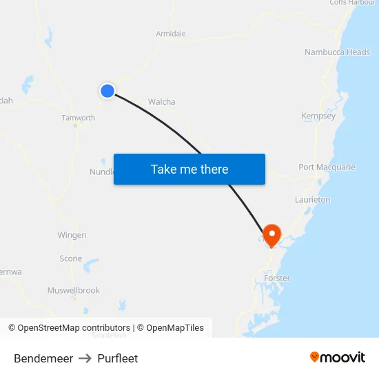 Bendemeer to Purfleet map