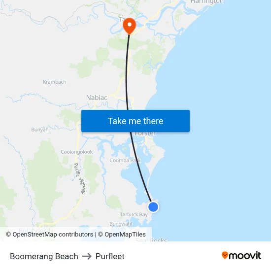 Boomerang Beach to Purfleet map