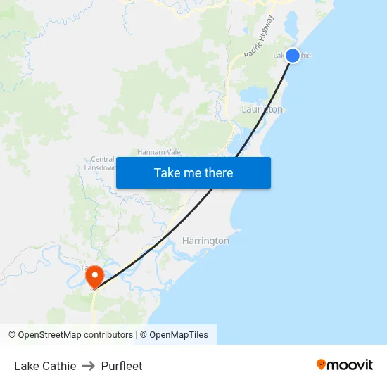 Lake Cathie to Purfleet map