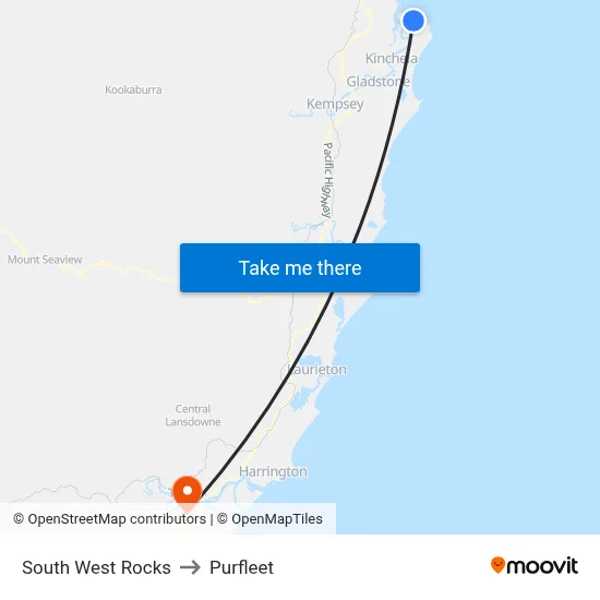 South West Rocks to Purfleet map