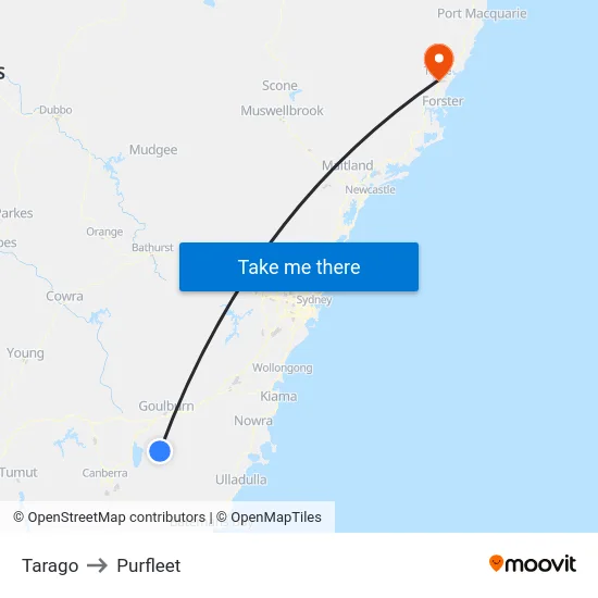 Tarago to Purfleet map