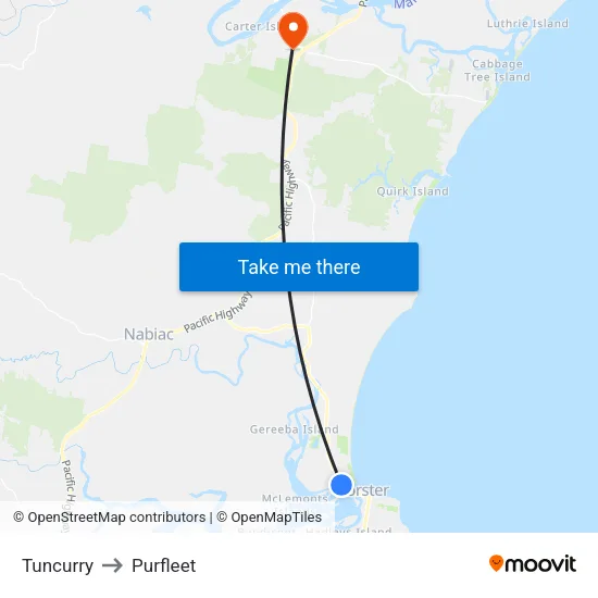Tuncurry to Purfleet map