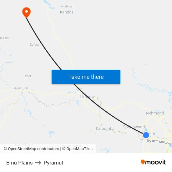 Emu Plains to Pyramul map