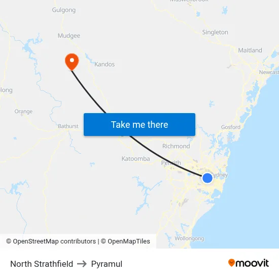 North Strathfield to Pyramul map