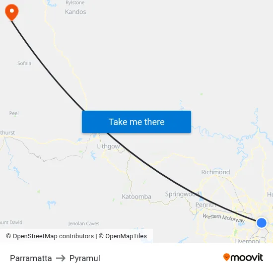 Parramatta to Pyramul map