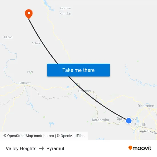 Valley Heights to Pyramul map