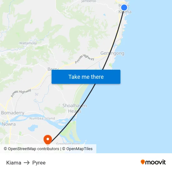 Kiama to Pyree map