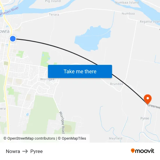 Nowra to Pyree map