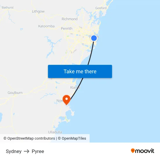 Sydney to Pyree map