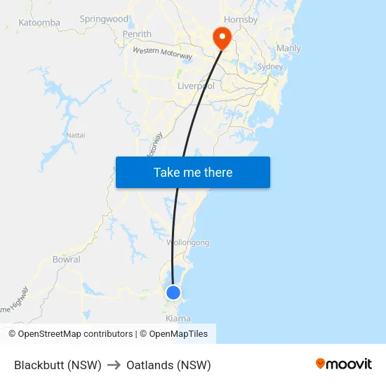 Blackbutt (NSW) to Oatlands (NSW) map