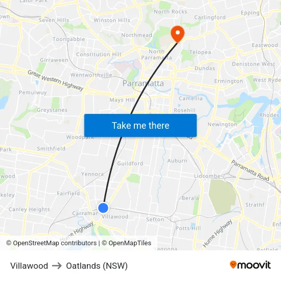 Villawood to Oatlands (NSW) map
