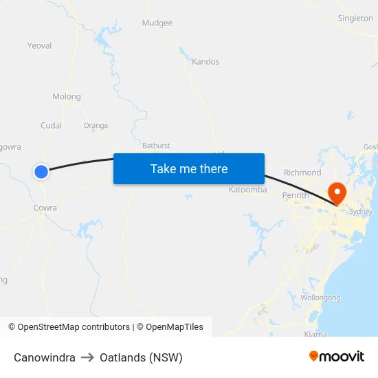 Canowindra to Oatlands (NSW) map