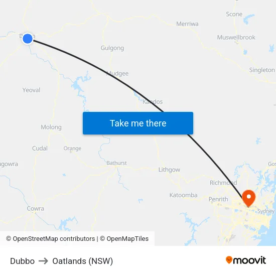 Dubbo to Oatlands (NSW) map