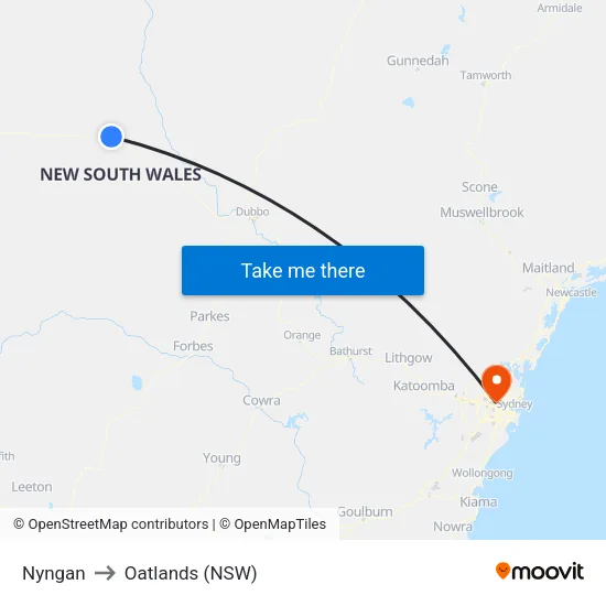 Nyngan to Oatlands (NSW) map