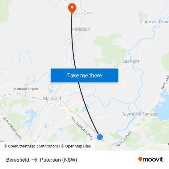 Beresfield to Paterson (NSW) map