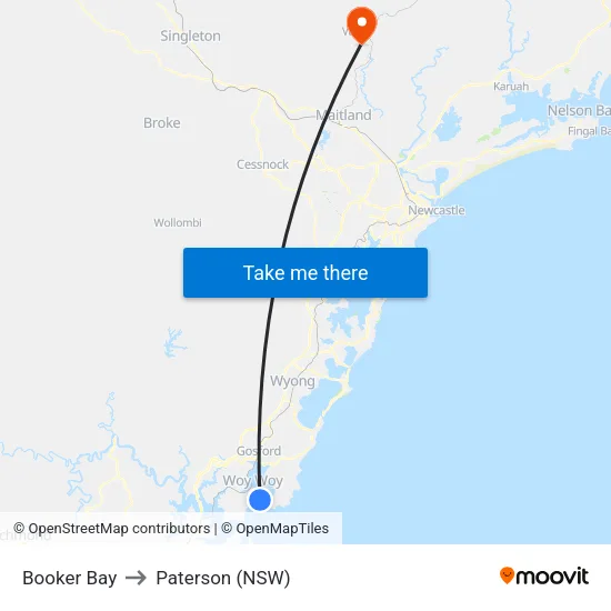 Booker Bay to Paterson (NSW) map