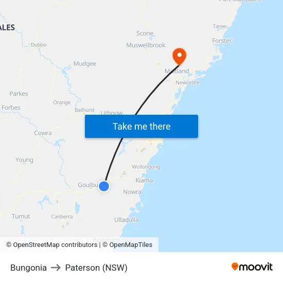 Bungonia to Paterson (NSW) map