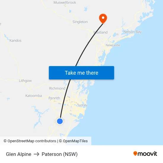 Glen Alpine to Paterson (NSW) map