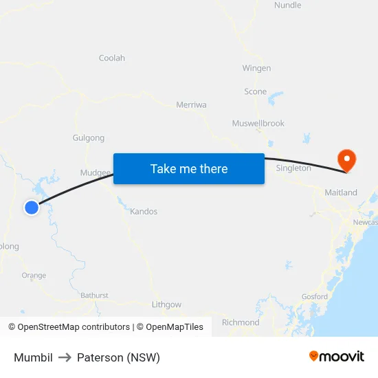 Mumbil to Paterson (NSW) map
