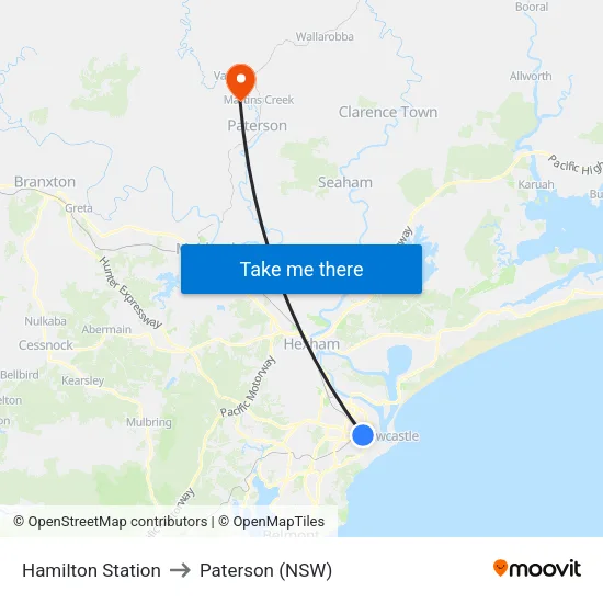 Hamilton Station to Paterson (NSW) map