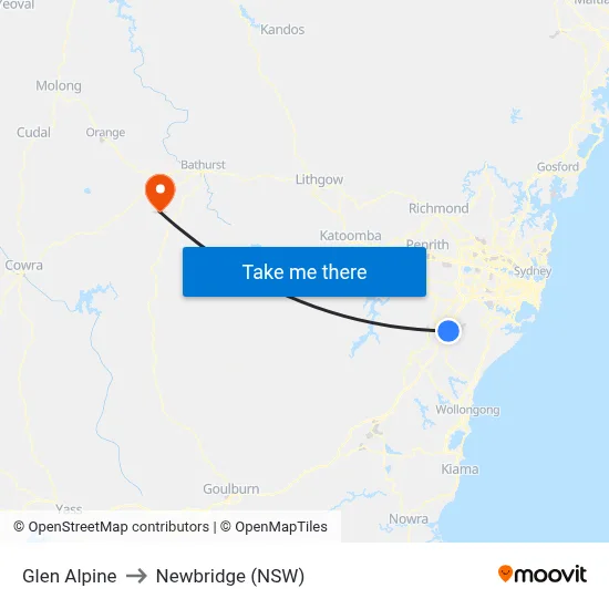 Glen Alpine to Newbridge (NSW) map