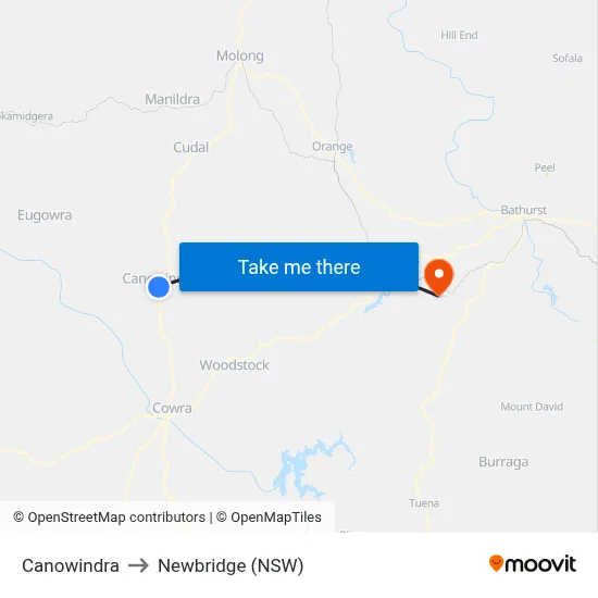 Canowindra to Newbridge (NSW) map